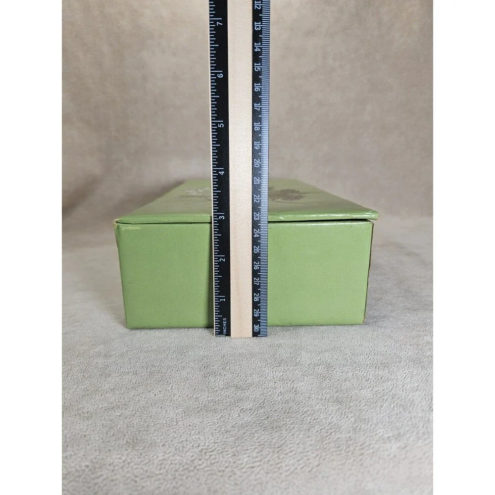 Vintage Cardboard/Leather-like Jewelry Box Green w/Tree 1960's Trinket 2 Drawers